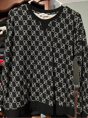 Calvin Klein Black Crewneck Sweater with White CK Logo Pattern